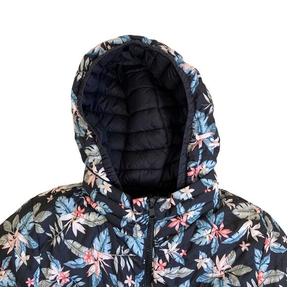 QLZ Girls Sz 12 Reversible Puffer Jacket Quilted Hooded Black / Tropical - Picture 12 of 16